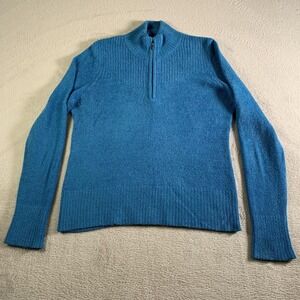 ExOfficio Sweater Womens Medium Blue 100% Nylon Mock Neck 1/4 Zip Knit Pullover